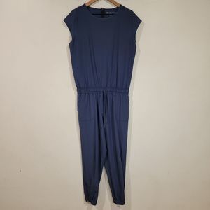 Albion Jetsetter Navy Blue Jumpsuit Womens Medium Cap Sleeve Zip Up Nylon